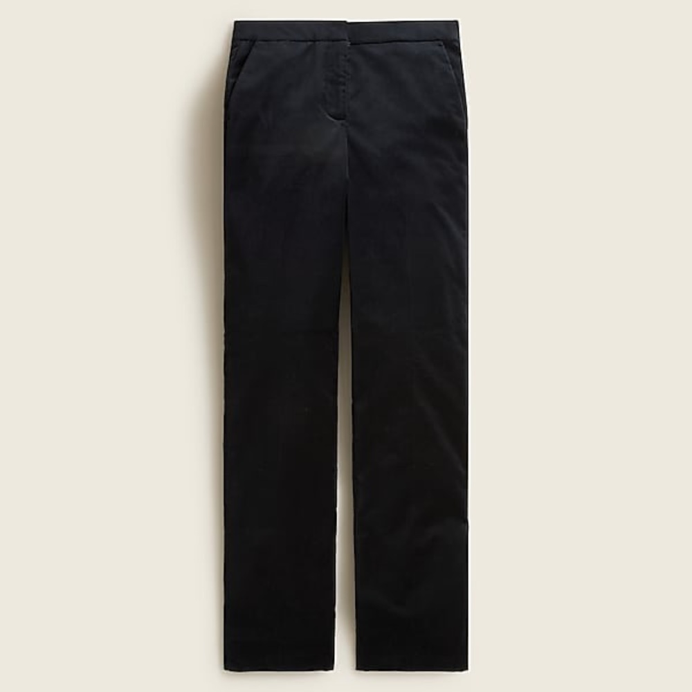 NWT J.Crew Full-length straight-leg stretch cotton-velvet pant black size 14